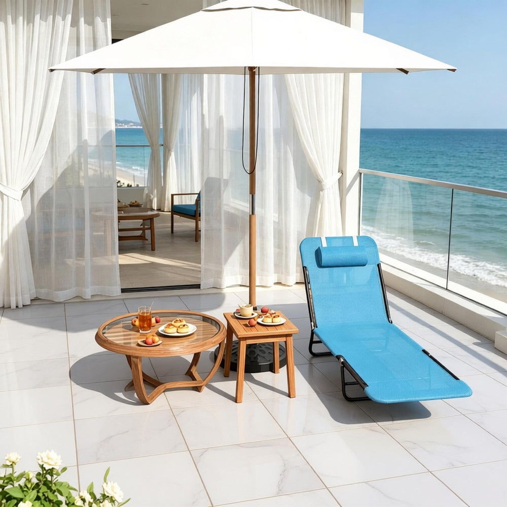 English Elm Outdoor Folding Chaise Lounge with Mesh Fabric Five Position Recline and Head Pillow T3971P510191