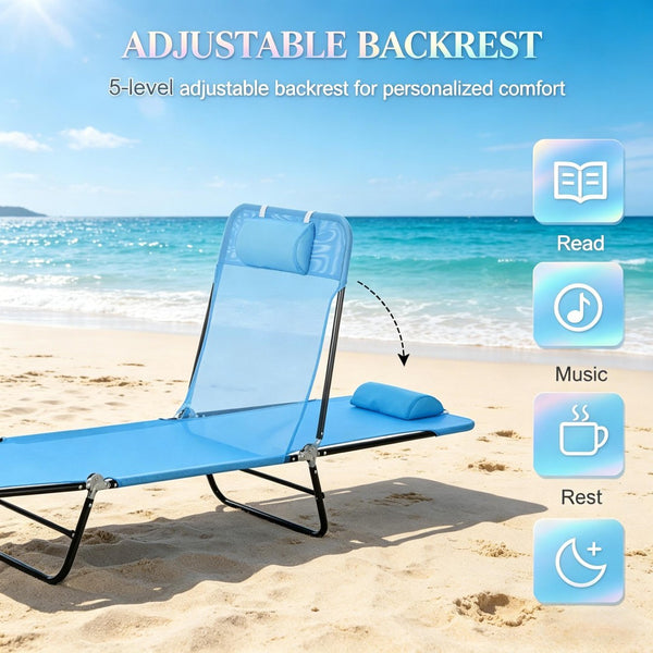 English Elm Outdoor Folding Chaise Lounge with Mesh Fabric Five Position Recline and Head Pillow T3971P510191