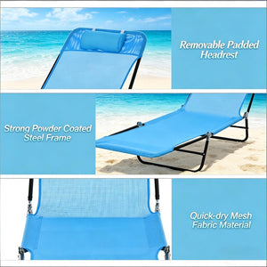 English Elm Outdoor Folding Chaise Lounge with Mesh Fabric Five Position Recline and Head Pillow T3971P510191