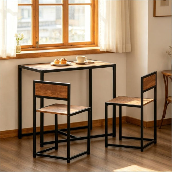 English Elm Modern Industrial Farmhouse 3 Piece Dining Set with MDF Top and Steel Frame Stools T3971P510305