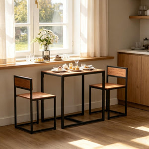 English Elm Modern Industrial Farmhouse 3 Piece Dining Set with MDF Top and Steel Frame Stools T3971P510305