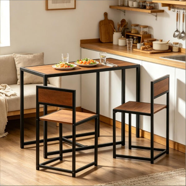 English Elm Modern Industrial Farmhouse 3 Piece Dining Set with MDF Top and Steel Frame Stools T3971P510305