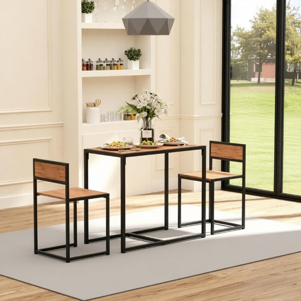 English Elm Modern Industrial Farmhouse 3 Piece Dining Set with MDF Top and Steel Frame Stools T3971P510305