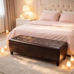 English Elm Contemporary Tufted Pu Leather Storage Bench with Soft Close Lid for Bedroom or Entryway T3971P510317