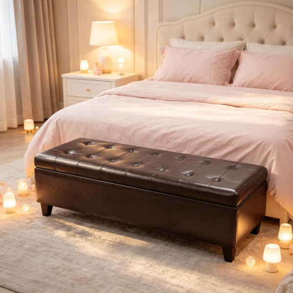 English Elm Contemporary Tufted Pu Leather Storage Bench with Soft Close Lid for Bedroom or Entryway T3971P510317