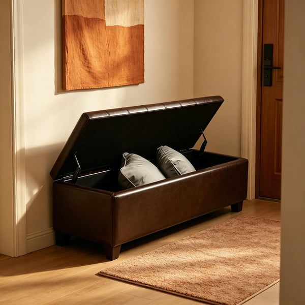 English Elm Contemporary Tufted Pu Leather Storage Bench with Soft Close Lid for Bedroom or Entryway T3971P510317