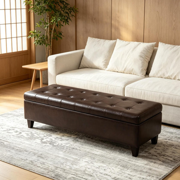 English Elm Contemporary Tufted Pu Leather Storage Bench with Soft Close Lid for Bedroom or Entryway T3971P510317