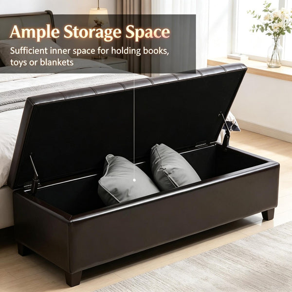 English Elm Contemporary Tufted Pu Leather Storage Bench with Soft Close Lid for Bedroom or Entryway T3971P510317