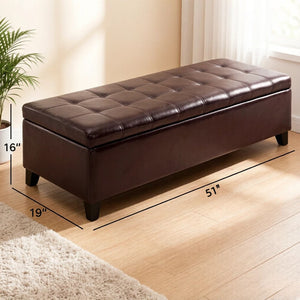 English Elm Contemporary Tufted Pu Leather Storage Bench with Soft Close Lid for Bedroom or Entryway T3971P510317