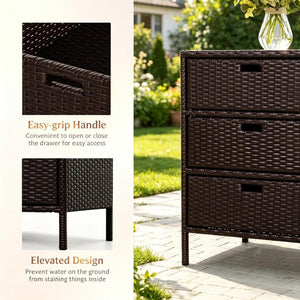 English Elm Outdoor PE Rattan Three Drawer Poolside Storage Cabinet with Weather Resistant Steel Frame T3971P510447