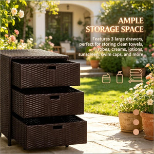English Elm Outdoor PE Rattan Three Drawer Poolside Storage Cabinet with Weather Resistant Steel Frame T3971P510447
