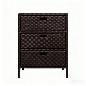 English Elm Outdoor PE Rattan Three Drawer Poolside Storage Cabinet with Weather Resistant Steel Frame T3971P510447