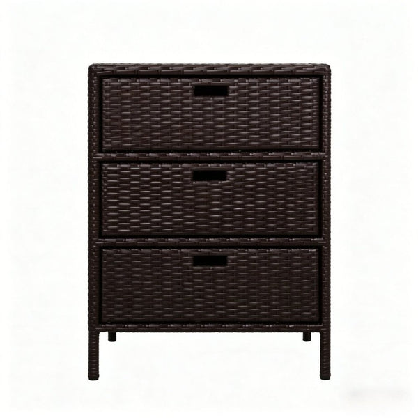 English Elm Outdoor PE Rattan Three Drawer Poolside Storage Cabinet with Weather Resistant Steel Frame T3971P510447