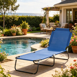 English Elm Sun Seeker Folding Pool Chaise Lounge with Reclining Oxford Fabric Outdoor Chair T3971P510543