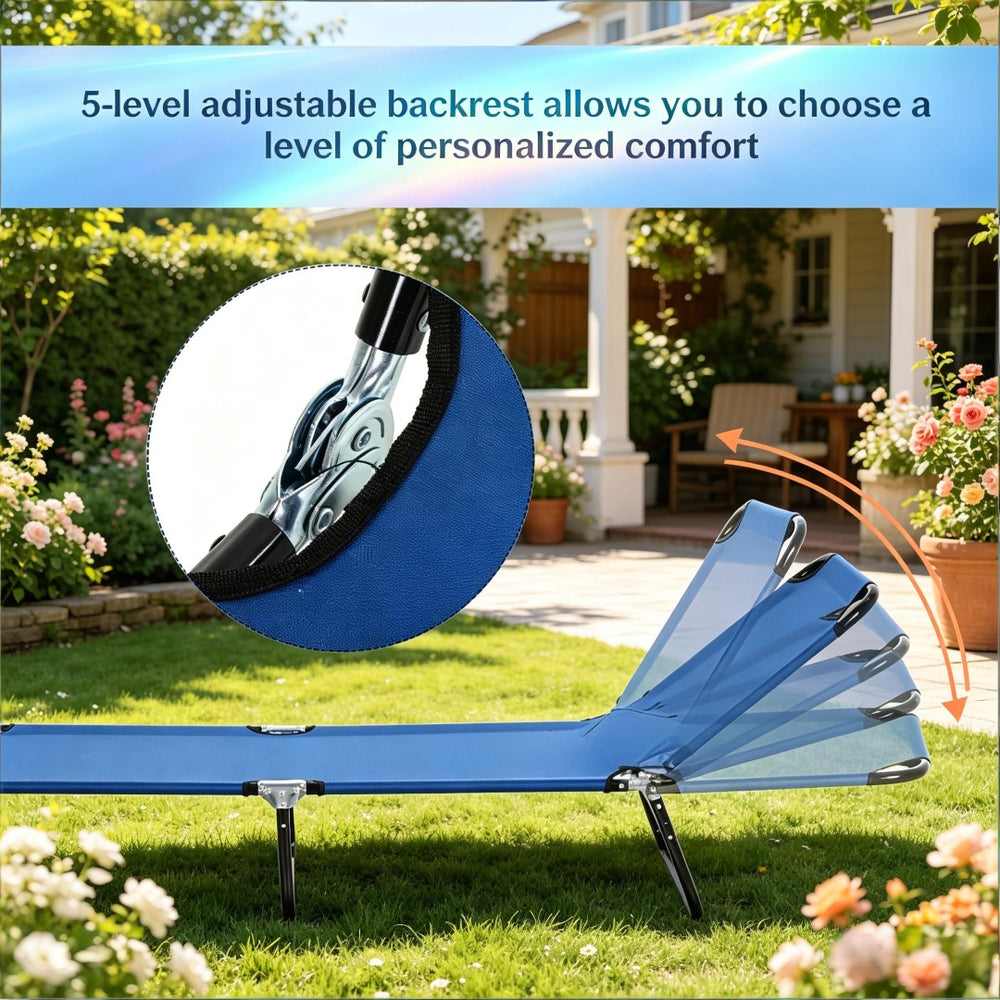 English Elm Sun Seeker Folding Pool Chaise Lounge with Reclining Oxford Fabric Outdoor Chair T3971P510543