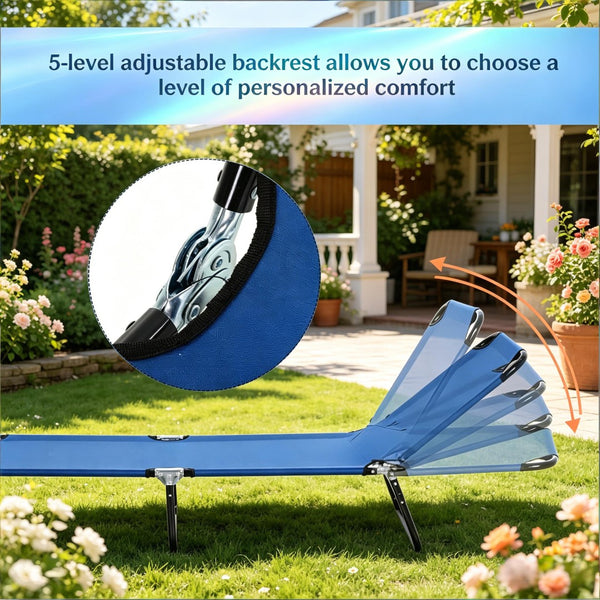 English Elm Sun Seeker Folding Pool Chaise Lounge with Reclining Oxford Fabric Outdoor Chair T3971P510543