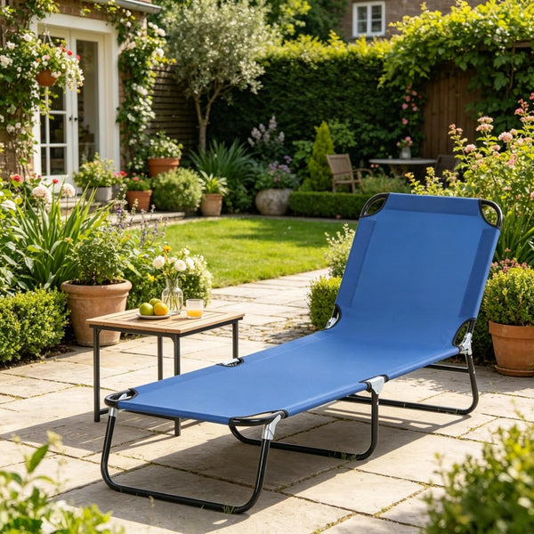 English Elm Sun Seeker Folding Pool Chaise Lounge with Reclining Oxford Fabric Outdoor Chair T3971P510543