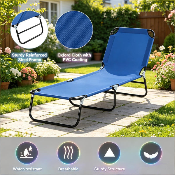 English Elm Sun Seeker Folding Pool Chaise Lounge with Reclining Oxford Fabric Outdoor Chair T3971P510543