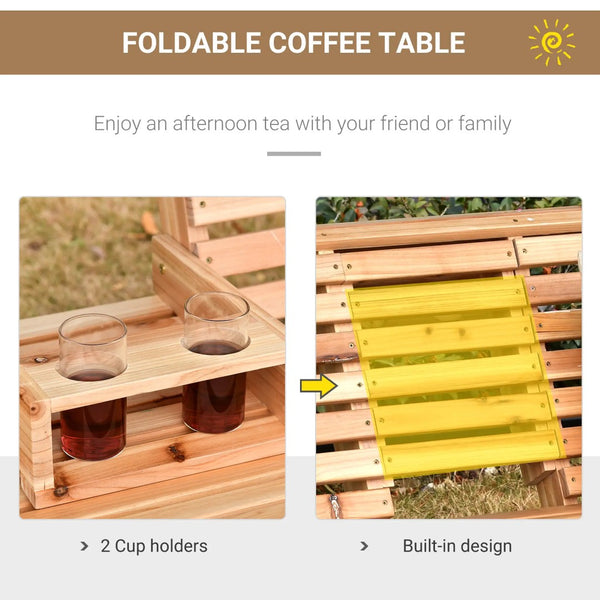 English Elm 440Lbs Solid Fir Porch Swing Three Seat Bench with Folding Console and Cup Holders T3971P510549