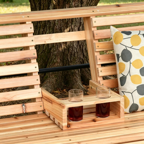 English Elm 440Lbs Solid Fir Porch Swing Three Seat Bench with Folding Console and Cup Holders T3971P510549