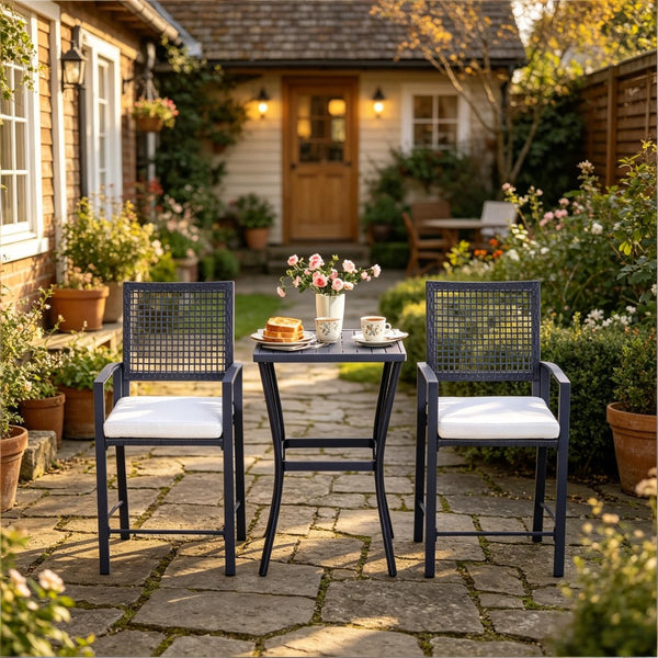 English Elm Outdoor 3 Piece Wicker Bar Set with High Top Table and Cushioned Armchairs T3971P510555