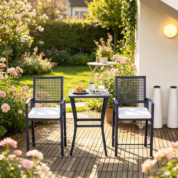 English Elm Outdoor 3 Piece Wicker Bar Set with High Top Table and Cushioned Armchairs T3971P510555