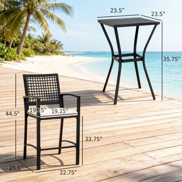 English Elm Outdoor 3 Piece Wicker Bar Set with High Top Table and Cushioned Armchairs T3971P510555