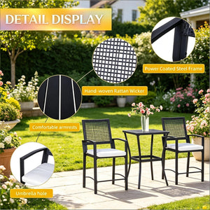 English Elm Outdoor 3 Piece Wicker Bar Set with High Top Table and Cushioned Armchairs T3971P510555