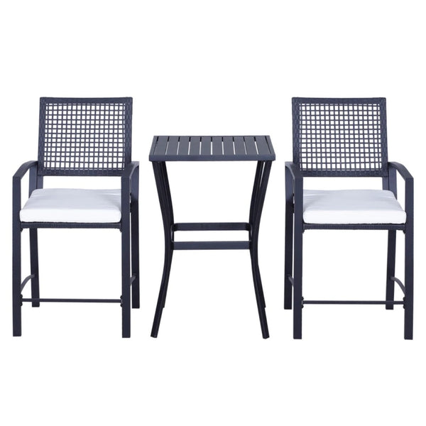 English Elm Outdoor 3 Piece Wicker Bar Set with High Top Table and Cushioned Armchairs T3971P510555
