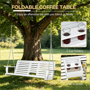 English Elm 440Lbs Solid Fir Wood Porch Swing Bench with Folding Table and Cup Holders Outdoor T3971P510560