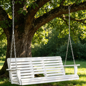 English Elm 440Lbs Solid Fir Wood Porch Swing Bench with Folding Table and Cup Holders Outdoor T3971P510560