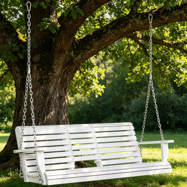 English Elm 440Lbs Solid Fir Wood Porch Swing Bench with Folding Table and Cup Holders Outdoor T3971P510560