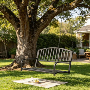 English Elm 528lb Capacity Steel Slatted Porch Swing Hanging Bench Powder Coated Outdoor Seat T3971P510635