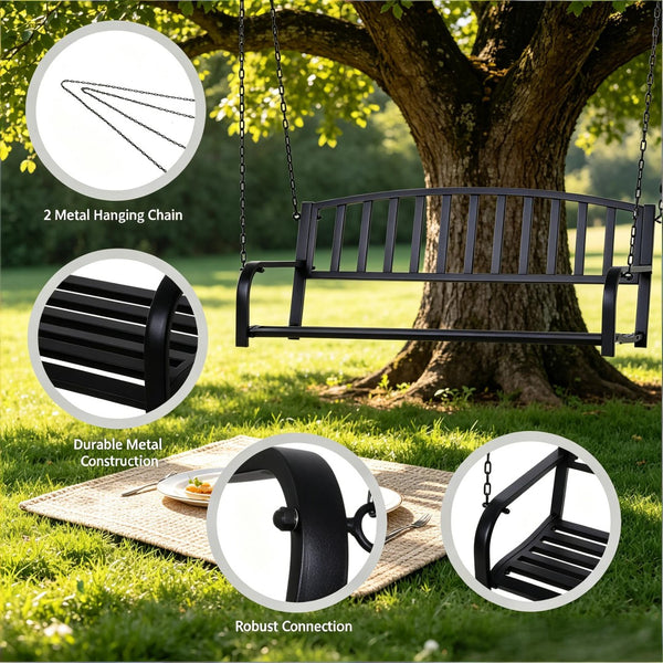 English Elm 528lb Capacity Steel Slatted Porch Swing Hanging Bench Powder Coated Outdoor Seat T3971P510635
