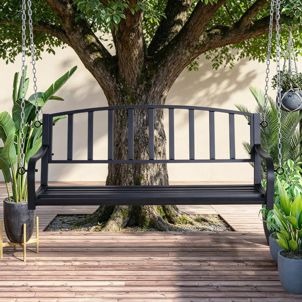 English Elm 528lb Capacity Steel Slatted Porch Swing Hanging Bench Powder Coated Outdoor Seat T3971P510635