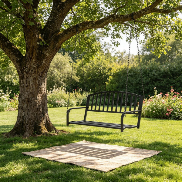 English Elm 528lb Capacity Steel Slatted Porch Swing Hanging Bench Powder Coated Outdoor Seat T3971P510635