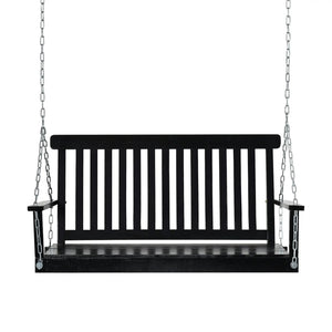 English Elm Black Fir Wood Outdoor Porch Swing Two Person Slatted Seat with Galvanized Chains T3971P510656