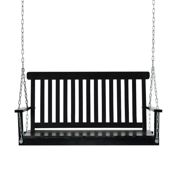 English Elm Black Fir Wood Outdoor Porch Swing Two Person Slatted Seat with Galvanized Chains T3971P510656