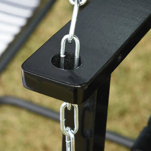 English Elm Black Fir Wood Outdoor Porch Swing Two Person Slatted Seat with Galvanized Chains T3971P510656