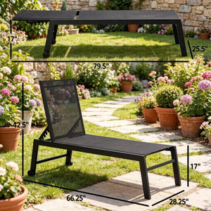 English Elm Comfortable Poolside Chaise Lounge with Steel Frame Mesh Sling Seat and Rolling Wheels T3971P510658