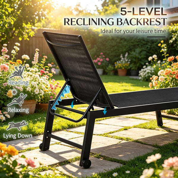 English Elm Comfortable Poolside Chaise Lounge with Steel Frame Mesh Sling Seat and Rolling Wheels T3971P510658