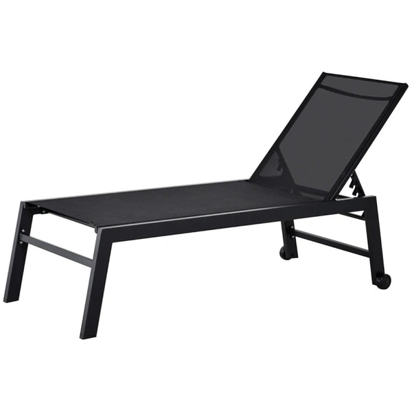 English Elm Comfortable Poolside Chaise Lounge with Steel Frame Mesh Sling Seat and Rolling Wheels T3971P510658