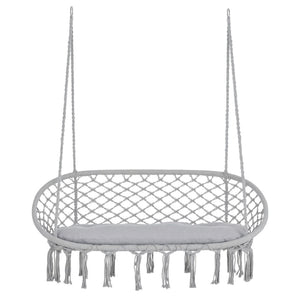 English Elm 2-person Macrame Hanging Chair Handwoven Cotton Rope Swing with Cushion for Porch T3971P510671