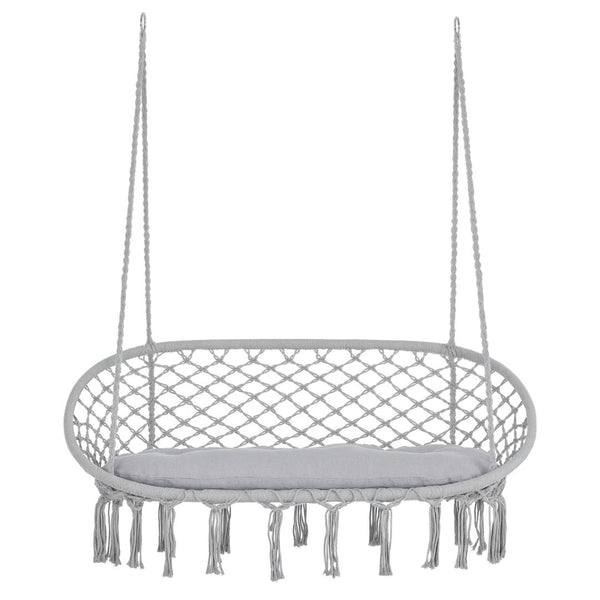 English Elm 2-person Macrame Hanging Chair Handwoven Cotton Rope Swing with Cushion for Porch T3971P510671
