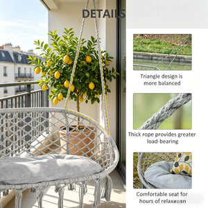 English Elm 2-person Macrame Hanging Chair Handwoven Cotton Rope Swing with Cushion for Porch T3971P510671