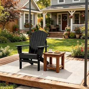 English Elm Porch Solid Poplar Wood Adirondack Chair Matte Black Finish with Built-In Cup Holder T3971P511623