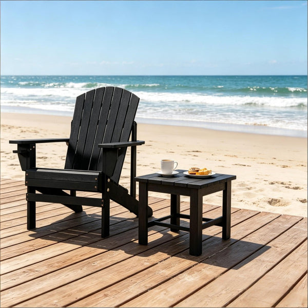 English Elm Porch Solid Poplar Wood Adirondack Chair Matte Black Finish with Built-In Cup Holder T3971P511623
