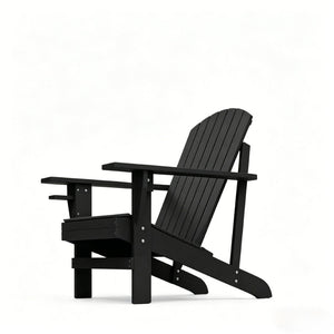 English Elm Porch Solid Poplar Wood Adirondack Chair Matte Black Finish with Built-In Cup Holder T3971P511623