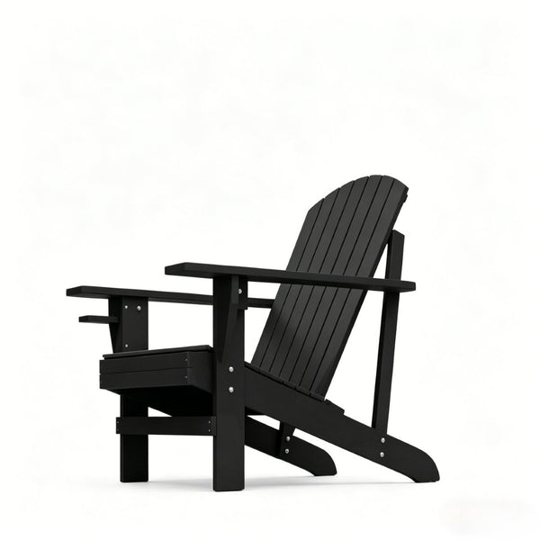 English Elm Porch Solid Poplar Wood Adirondack Chair Matte Black Finish with Built-In Cup Holder T3971P511623