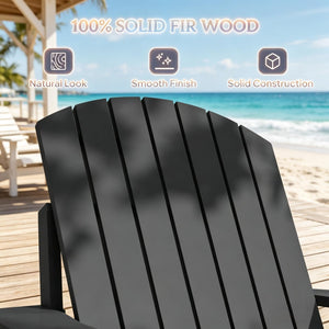 English Elm Porch Solid Poplar Wood Adirondack Chair Matte Black Finish with Built-In Cup Holder T3971P511623